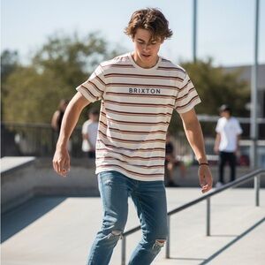 Brixton Men's Multicolor Striped Tee size xl